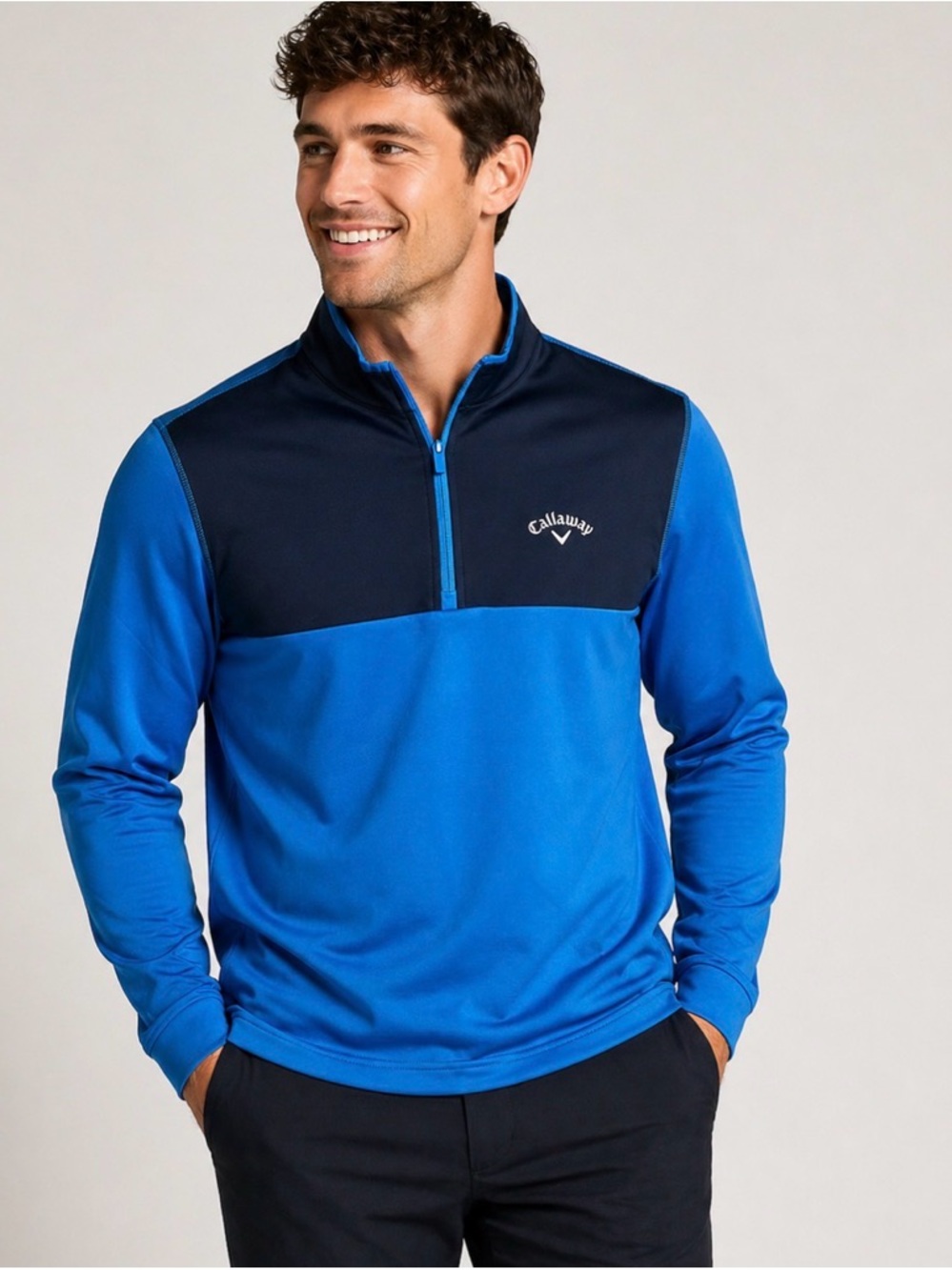 Callaway Blue and Navy Quarter-Zip Golf Pullover